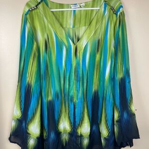 Cato Green and Blue Women's Sheer Mesh Blouse